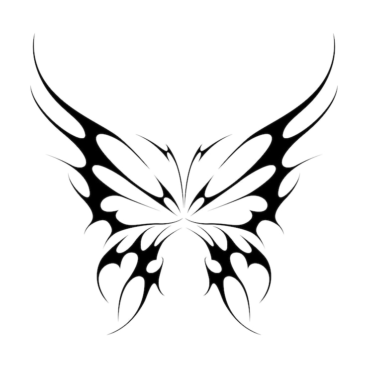 Vettore neo tribale y2k tatuaggio in stile gotico cyber sigilismo design farfalla illustrazione vettoriale