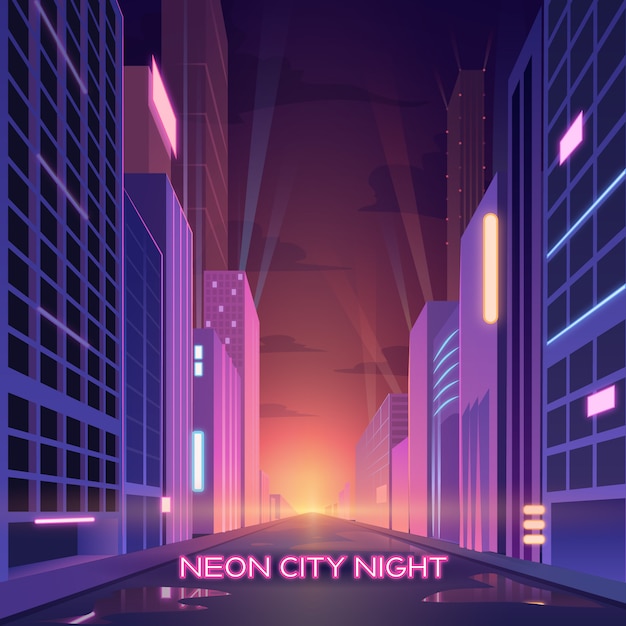 Neon City con luce incandescente e vita notturna