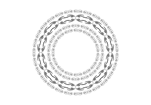 nero Cornice rotonda decorativa per il design con ornamenti floreali Un modello per la stampa di cartoline