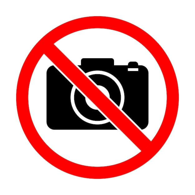 Nessuna fotocamera consentita, nessun video, nessuna illustrazione vettoriale dell'icona del simbolo del segno di divieto di foto