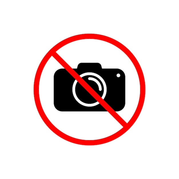 Nessuna fotografia consentita fotocamera non consentita segno isolato su sfondo bianco Illustrazione vettoriale