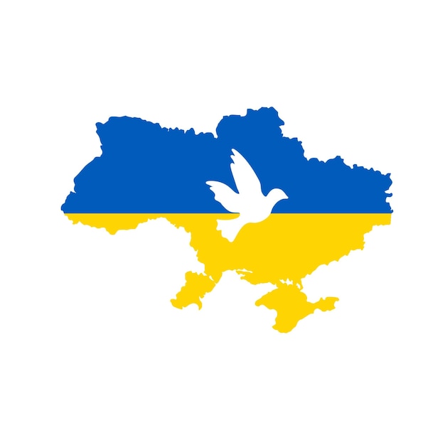 Nessuna guerra in Ucraina Pregate per l'Ucraina Bandiera ucraina con uccello bianco Aggressione e attacco militare