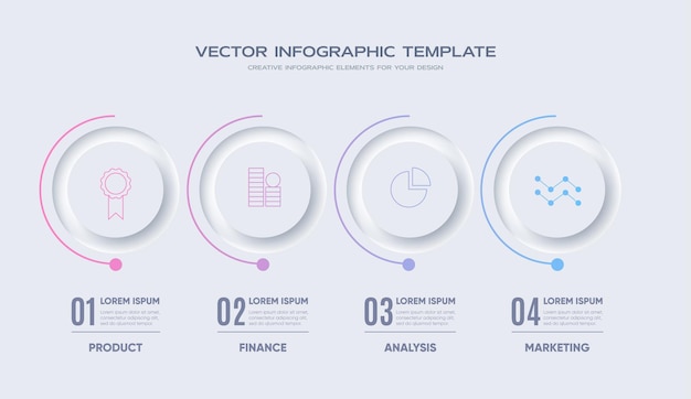 Neumorfismo infografica illustrazione della linea temporale in 4 fasi