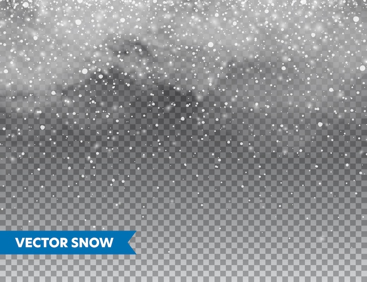 Vettore neve cadente realistica con fiocchi di neve e nuvole inverno sfondo trasparente per natale o nuovo