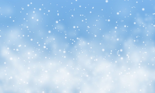 Neve di Natale. Fiocchi di neve che cadono su sfondo azzurro. Nevicata.
