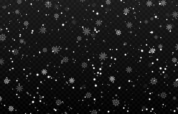 Neve vettoriale Neve su uno sfondo trasparente isolato Nevicata bufera di neve fiocchi di neve invernali