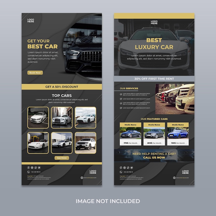 Vettore newsletter e-mail di noleggio auto di lusso