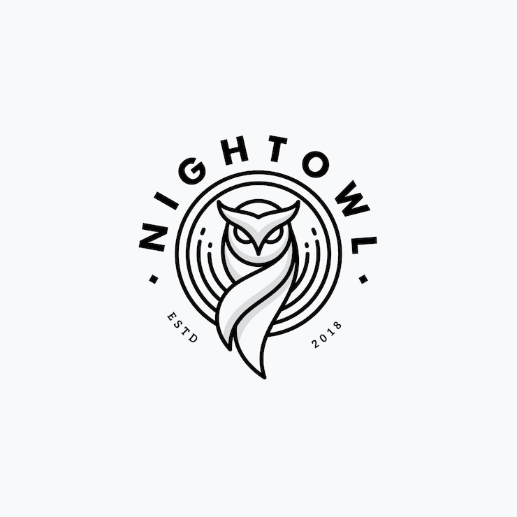Vettore nigh owl line art design concept 