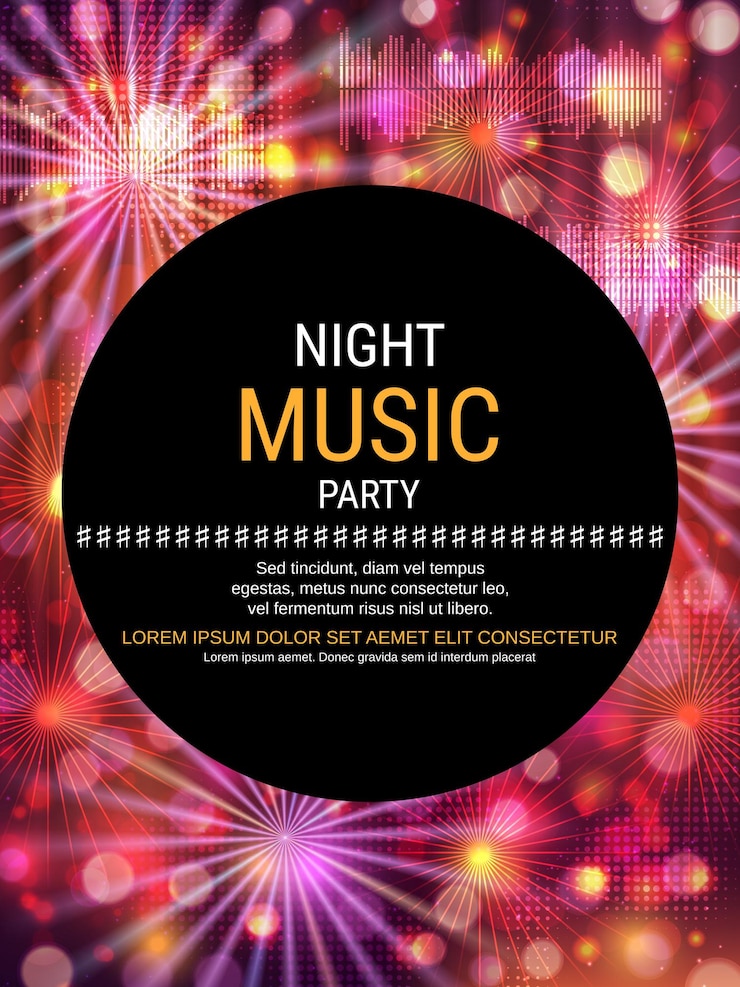 Vettore night music party dance club music festival flyer poster invitation card modello vettoriale