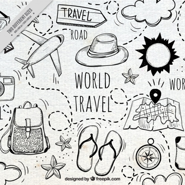 Vettore nizza di fondo con gli elementi di viaggio disegnati a mano