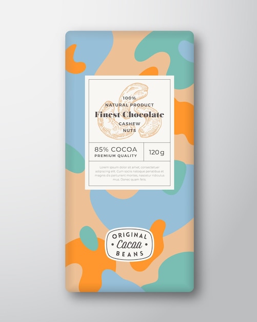 Noci di cioccolato etichetta forme astratte layout di progettazione di imballaggio vettoriale con ombre realistiche ty moderno...