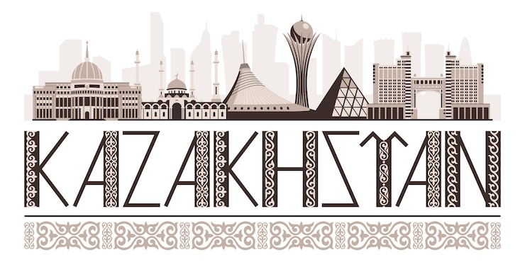 Vettore nome del paese kazakhstan arte etnica attrazioni di astana ornamento kazakh