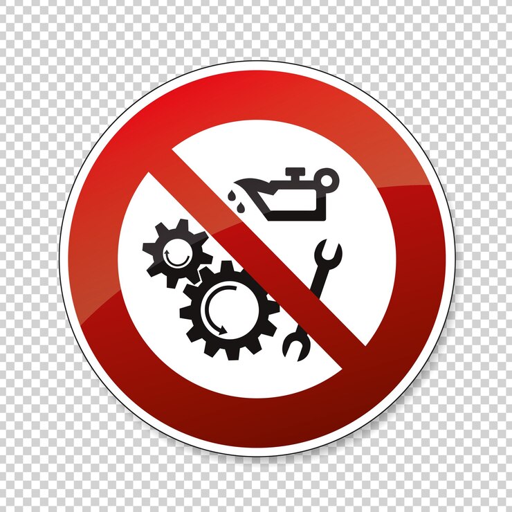 Non lubrificare o pulire durante l'uso Tenere spento durante l'uso Lubrificare i meccanismi di lavoro segnale di divieto su sfondo trasparente controllato Illustrazione vettoriale File vettoriale Eps 10