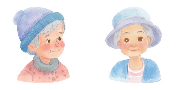 nonna con il suo cappello acquerello illustrazione vettoriale 16