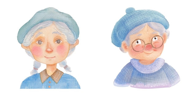 nonna con il suo cappello acquerello illustrazione vettoriale 22