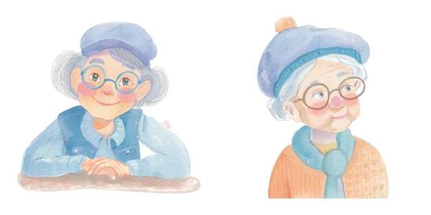 nonna con il suo cappello acquerello illustrazione vettoriale 30