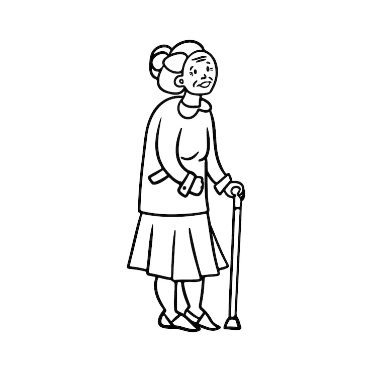 Vettore nonna gentile con una linea a bastone che disegna un'illustrazione vettoriale