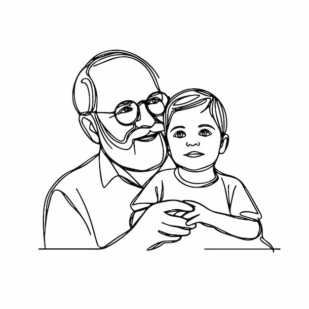 nonno con nipote avatar personaggio vettoriale illustrazione design bianco e nero.