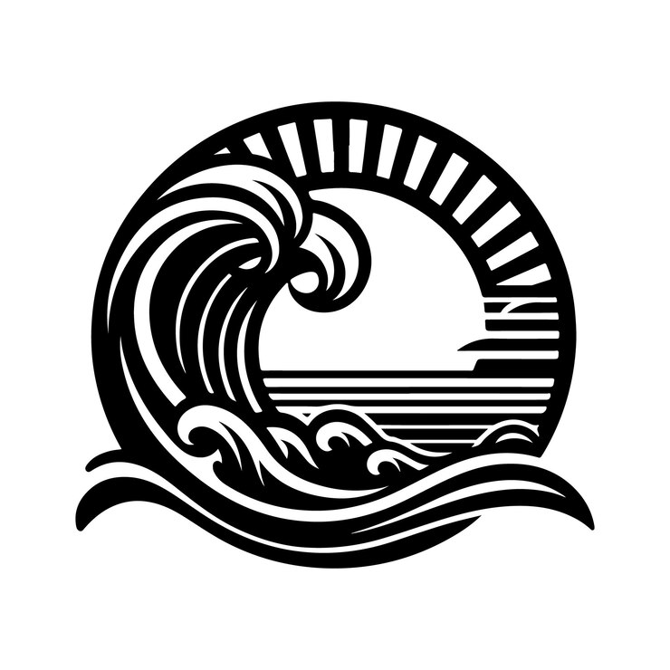Vettore nostalgica silhouette delle onde marine arte vettoriale ottima per la progettazione grafica