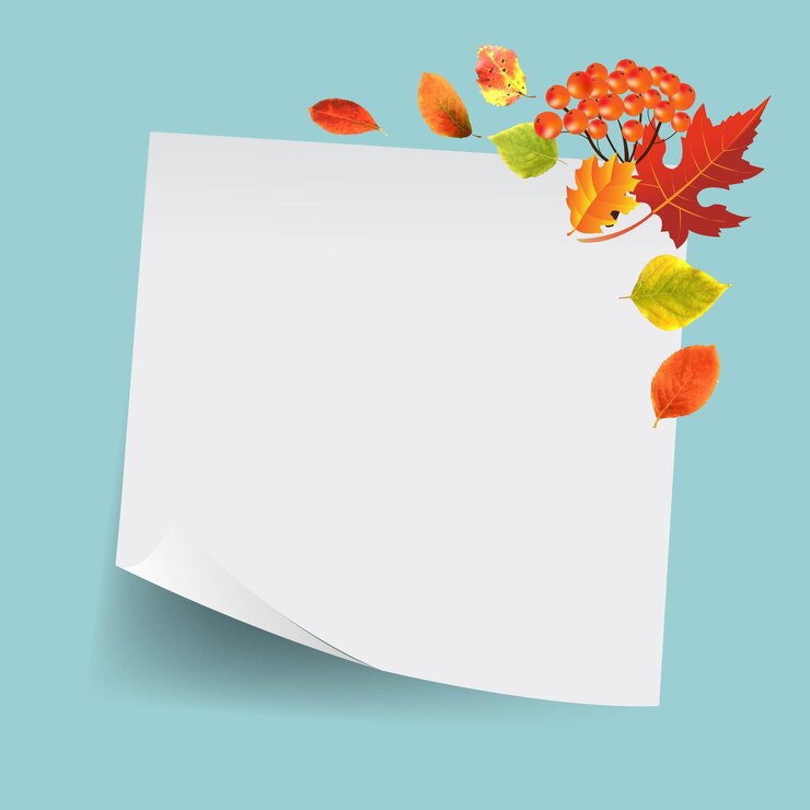 Vettore note di adesivo bianco con foglie di autunno con sfondo sfumato, illustrazione vettoriale