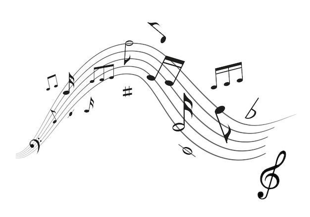 Note musicali impostate Strisce di registrazione del suono Melodia del pianoforte Design dell'onda musicale