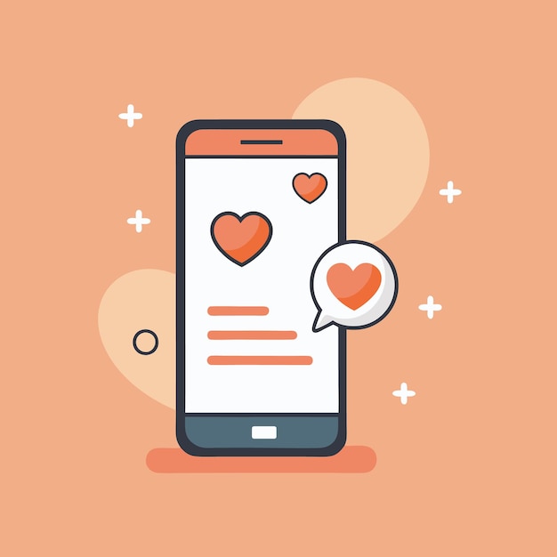 Notifica d'amore sul cellulare Romantic HeartThemed Mobile Chat Illustrazione