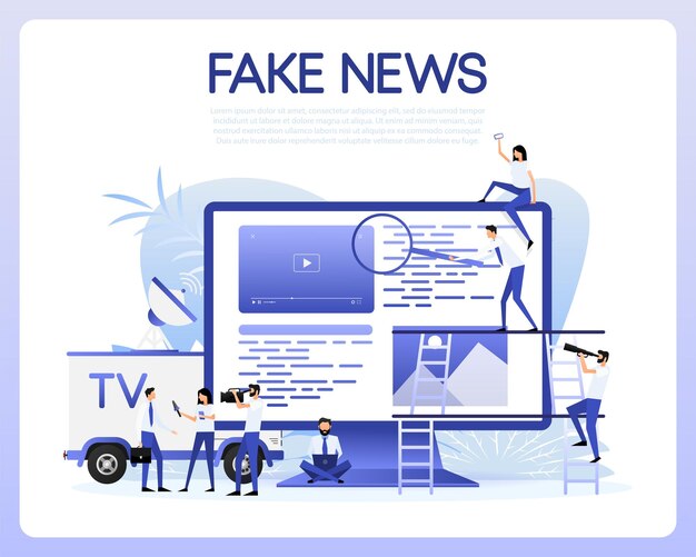 Notizie false sullo schermo del laptop Scansione con lente d'ingrandimento