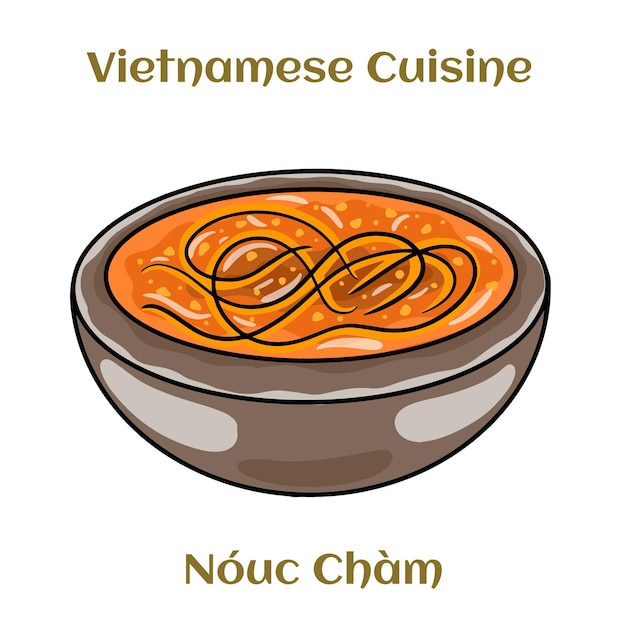 Nouc Cham Dipping salsa vietnamita Dolce piccante acido e pesce arriva praticamente tutti i piatti Illustrazione vettoriale isolata