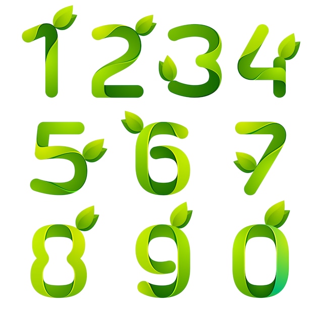 Numeri con set di foglie verdi.