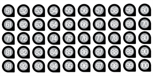 Numeri da 51 a 100 premium digitale nero e bianco ombra cerchio icona design5