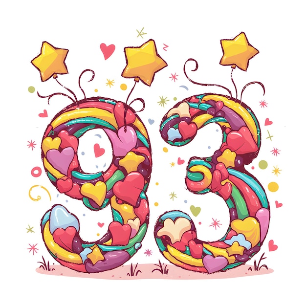 Numerico Digito 93 Illustrazione vettoriale Tipografia del numero 93 con forme giocose e palloncino