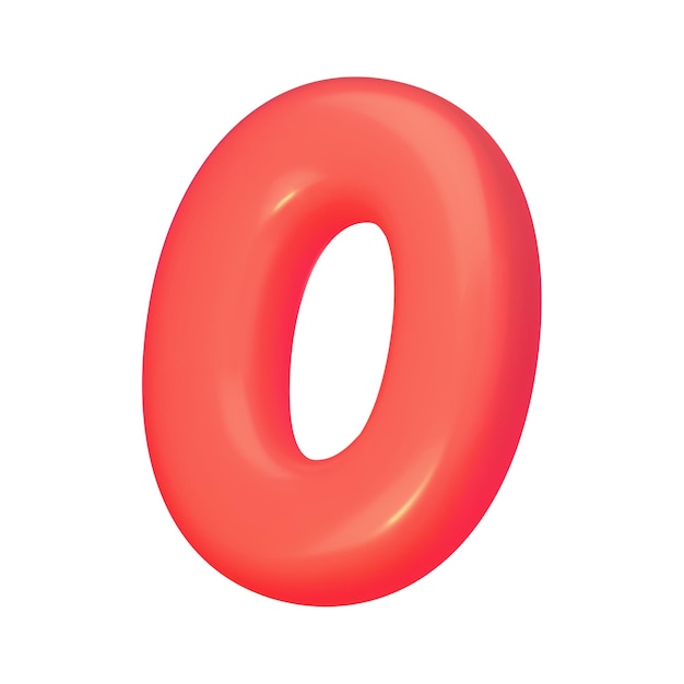 Numero 0 Numero zero rosso in stile 3D Disegno realistico in stile palloncino dei cartoni animati elementi isolati su sfondo bianco Illustrazione vettoriale