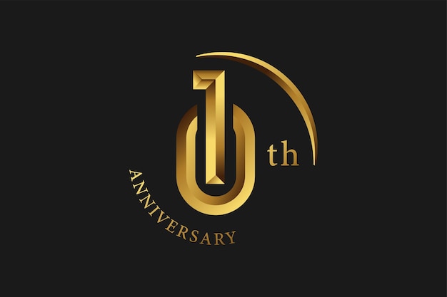 Numero 10 anni anniversario celebrazione logo design con cerchio d'oro