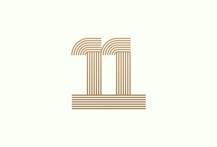 Vettore numero 11 logo monogramma numero 11 logo stile multi-linea utilizzabile per loghi aziendali e anniversario