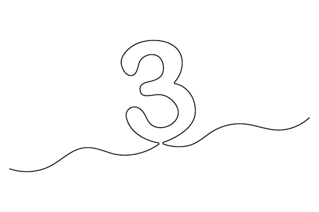 Numero 3 in stile di disegno a linea continua modificabile Disegno a linea del numero 3 icona Vettore