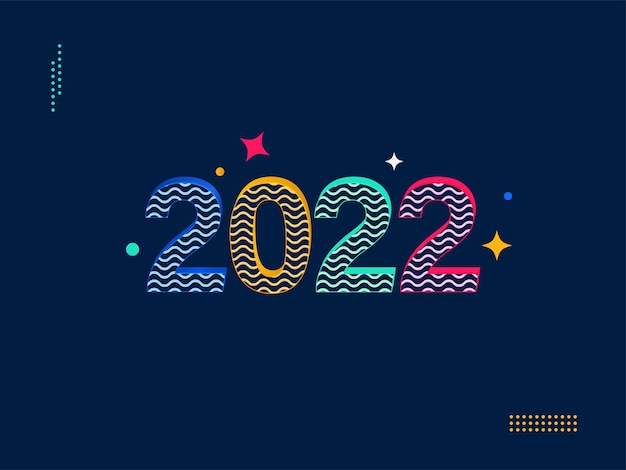 Numero 3D colorato 2022 con motivo ondulato su sfondo blu per il concetto di felice anno nuovo.