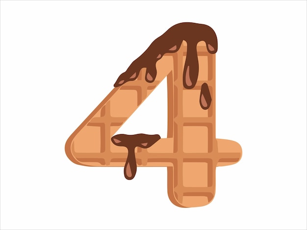 Numero 4 dell'alfabeto con illustrazione di gelati al cioccolato