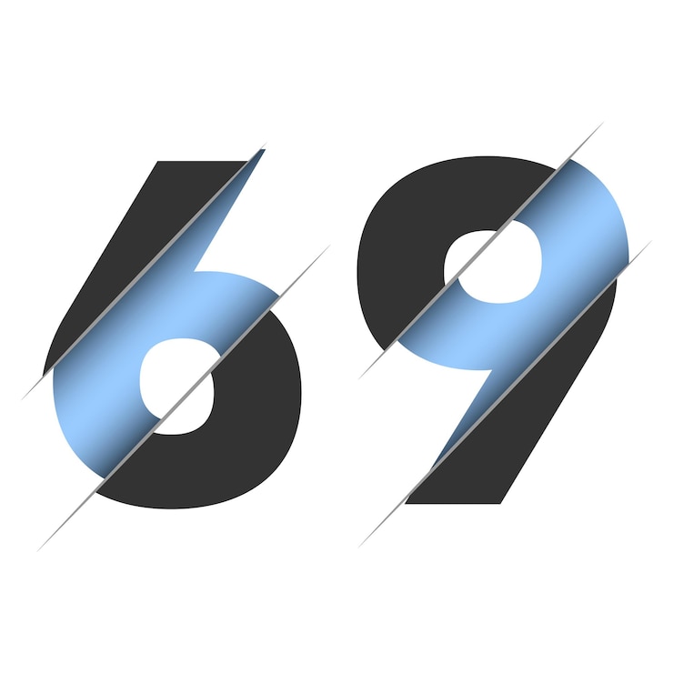 Vettore numero 69, design con taglio 3d. icona per il design della celebrazione. tipografia vettoriale. design nero creativo.