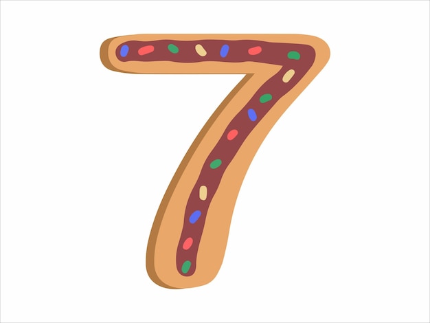 Numero 7 dell'alfabeto con illustrazione di ciambella