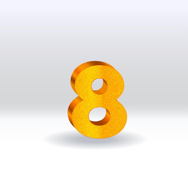 Numero 8 Ballone d'oro numero 8 isolato su sfondo bianco in stile oro in stile vettoriale 3D