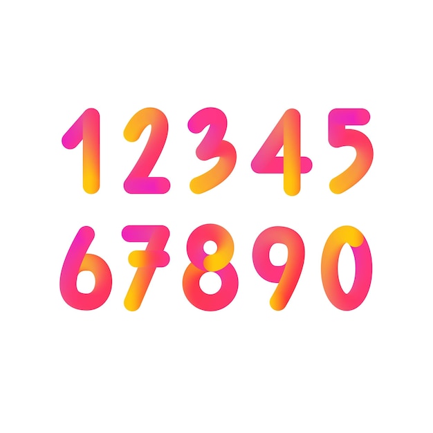 Numero al neon sfumato impostato da zero a nove