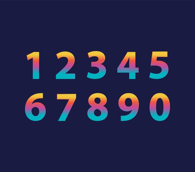 numero da zero a nove gradiente colori vivaci arcobaleno arancione blu giallo rosso viola sfondo blu
