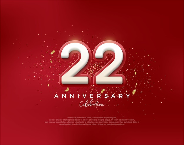 Numero del 22° anniversario con numeri bianchi 3D su uno sfondo rosso Vettore premium per il manifesto di celebrazione del manifesto