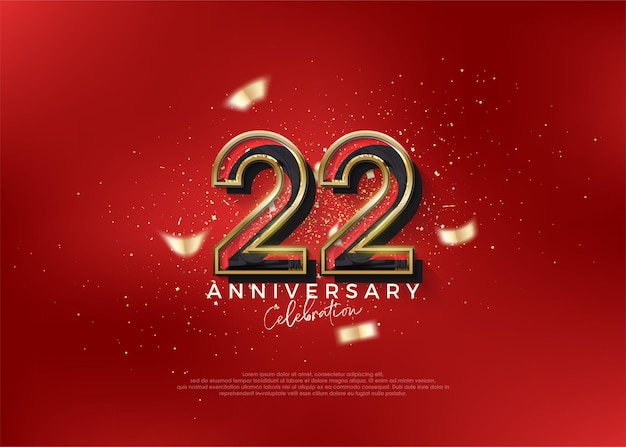 Numero del 22° anniversario Per festeggiare il compleanno con un concetto rosso audace Vettore premium per il manifesto di celebrazione