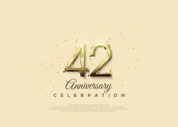 Numero dell'anniversario con 42 cifre in lussuoso oro lucido Sfondo vettoriale Premium per auguri e celebrazioni