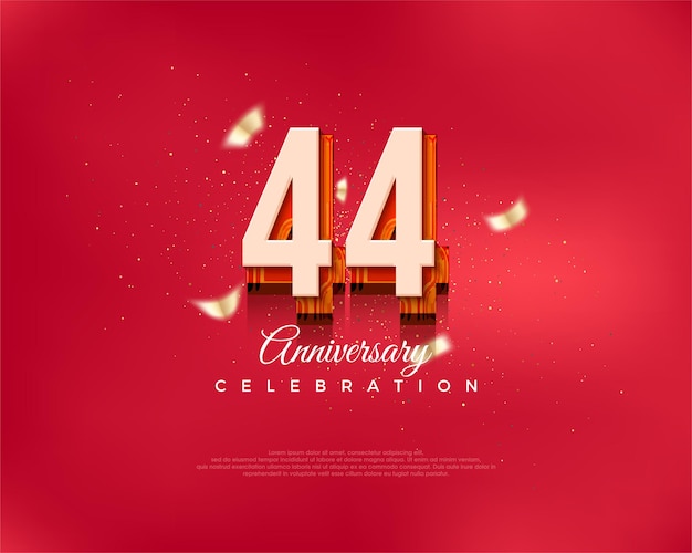 Numero di design moderno Per la celebrazione del 44° anniversario in un lussuoso sfondo vettoriale rosso Premium per saluti e celebrazioni
