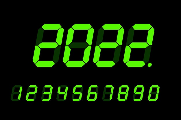 Numero di orologio digitale corsivo verde Led contatore vettore isolato
