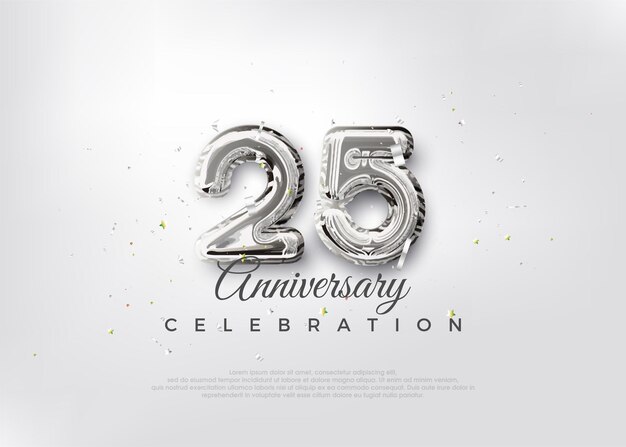 Numero di palloncino d'argento Sfondo di celebrazione del 25° anniversario del vettore premium Vettore premium per il saluto della celebrazione del banner del poster
