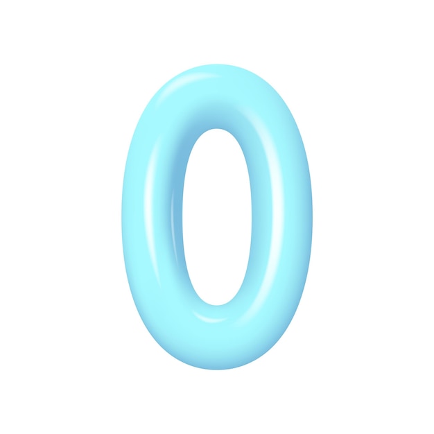 Numero di plastica blu 0 Numero volumetrico realistico 3d 0 con evidenziazioni Illustrazione vettoriale