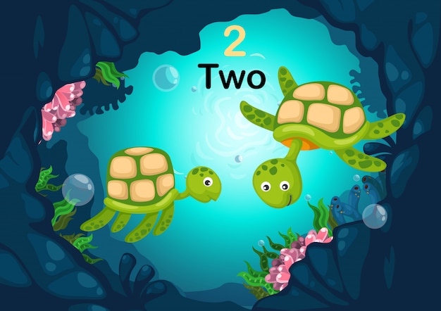 Numero due tartaruga sotto il vettore del mare
